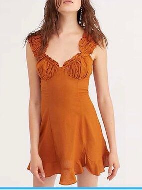 Free People Rust Ruffle Strap Mini Dress